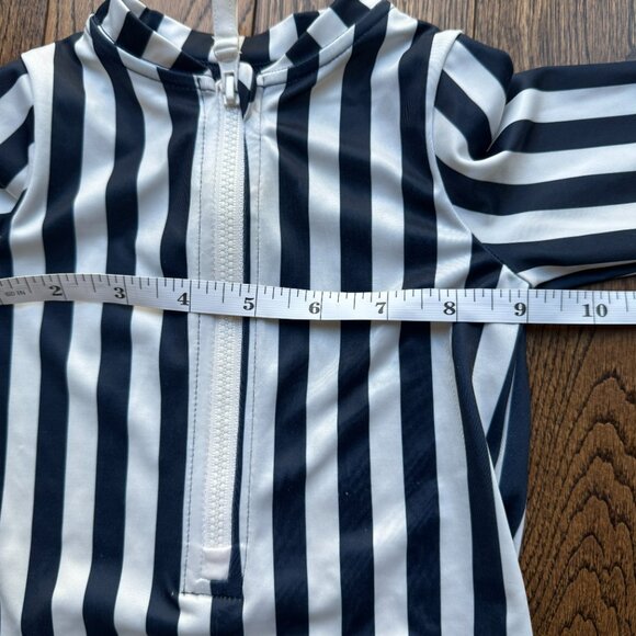 H&M Girls Navy Blue and White Striped One-Piece Long-sleeved Swimsuit 9-12M - Picture 6 of 9